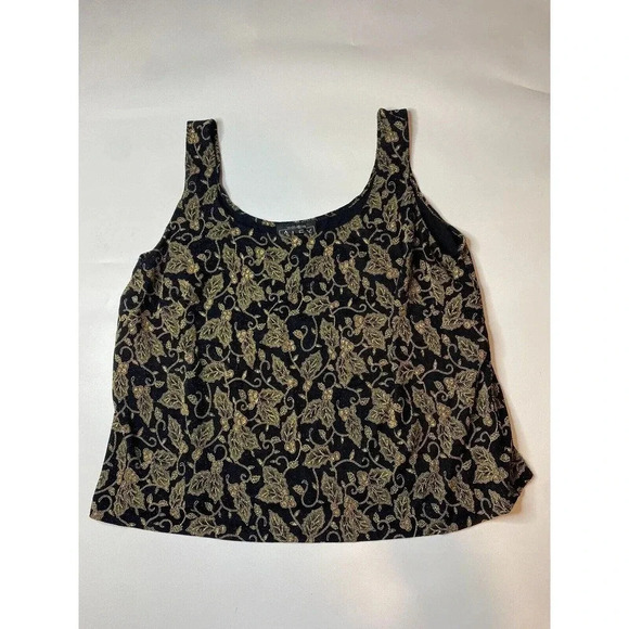 Vintage Alex Evening Women’s Size 3X Gold Sparkly Floral Black Sleevless Top - Picture 1 of 6